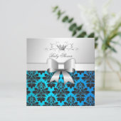 Invitation 311-Blackberry Tropical Blue Damask| Baby shower (Debout devant)