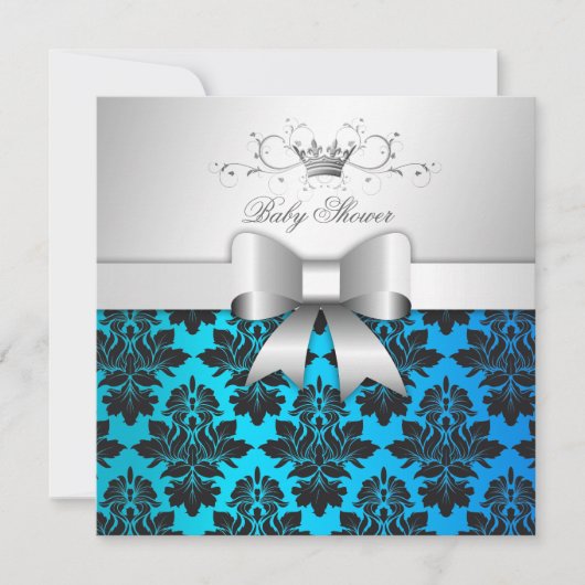 Invitation 311-Blackberry Tropical Blue Damask| Baby shower (Devant)