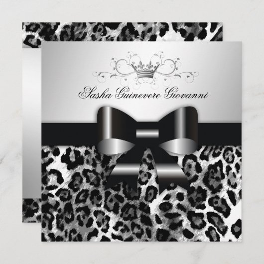 Invitation 311- Chic Black Leopard Bow | Sweet 16 (Devant / Derrière)