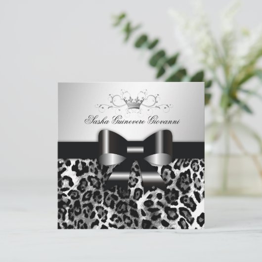 Invitation 311- Chic Black Leopard Bow  | Sweet 16 (Debout devant)
