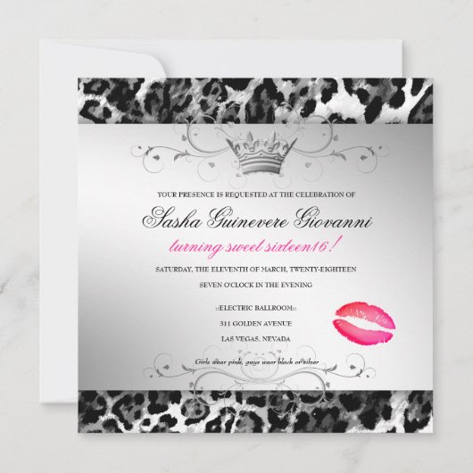 Invitation 311- Chic Black Leopard Bow | Sweet 16 (Dos)