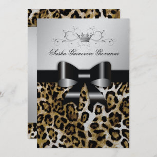 Invitation 311 Chic Brown Leopard Bow 5x7  Métalliques argent