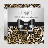 Invitation 311- Chic Brown Leopard Bow  | Sweet 16 (Devant / Derrière)