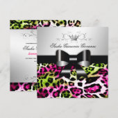 Invitation 311- Chic Chic Pink Lime Leopard Bow| Sweet 16 (Devant / Derrière)