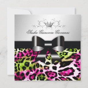 Invitation 311- Chic Chic Pink Lime Leopard Bow  Sweet 16