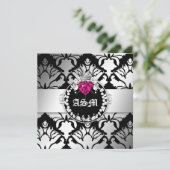 Invitation 311-Damask Queen of Hearts Sweet 16 BW (Debout devant)