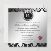 Invitation 311-Damask Queen of Hearts Sweet 16 BW (Dos)