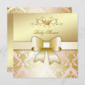 Invitation 311 Damask Shimmer Bow Champagne Baby shower rose (Devant / Derrière)