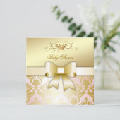 Invitation 311 Damask Shimmer Bow Champagne Baby shower rose (Debout devant)