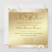 Invitation 311 Damask Shimmer Bow Champagne Baby shower rose (Dos)