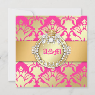 Invitation 311-Damask Shimmer Queen Sweet sixteen Golden Rose