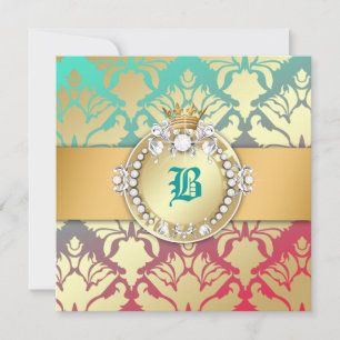 Invitation 311-Damask Shimmer Queen Turquoise Dream 16