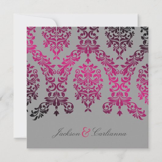 Invitation 311-Dashing Damask Nuit Magenta Gris Clair (Devant)