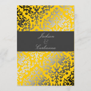 Invitation 311-Dazzling Damask Jaune Bande grise de charbon