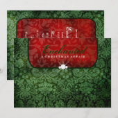 Invitation 311-Enchanté Damassé Rouge Vert (Devant / Derrière)