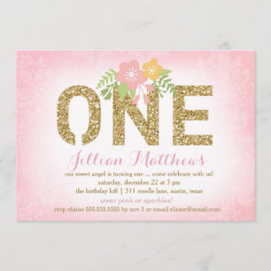 Invitation 311 Faux Gold Parties scintillant Un premier anniv