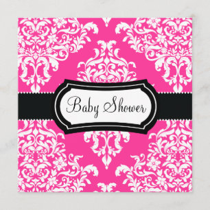 Invitation 311 Lovey Dovey Damask Baby shower Hot Pink