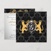 Invitation 311 Luxe Lion Heraldry Baby shower jaune (Devant / Derrière)