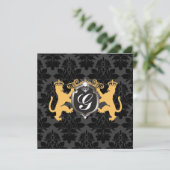 Invitation 311 Luxe Lion Heraldry Baby shower jaune (Debout devant)