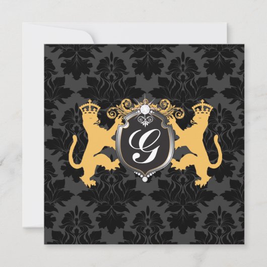 Invitation 311 Luxe Lion Heraldry Baby shower jaune (Devant)