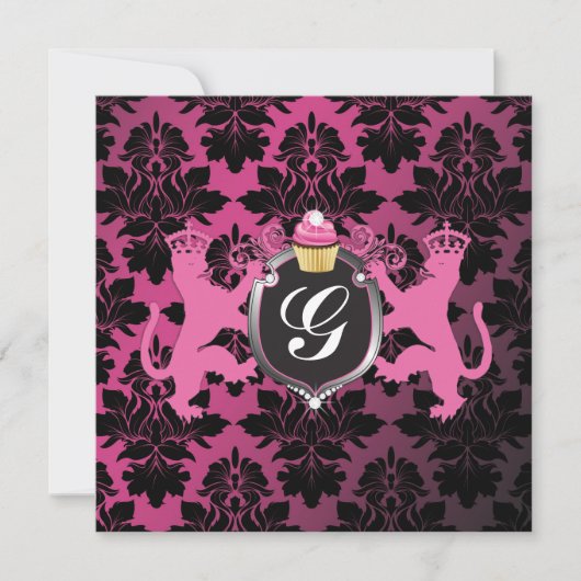 Invitation 311 Luxe Lion Heraldry Pink Cupcake Baby shower (Devant)
