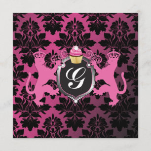 Invitation 311 Luxe Lion Heraldry Pink Cupcake Baby shower