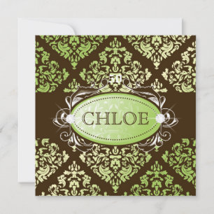 Invitation 311-Luxueusement Lime Brown Damask 50 et fabuleux