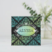 Invitation 311-Luxueusement Turquoise n' Lime Damask Sweet 16 (Debout devant)