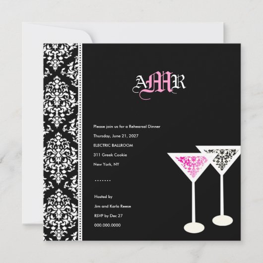 Invitation 311 Monogrammes de verre Damas rose (Devant)