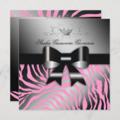 Invitation 311 nuits Zebra Shimmer Black Bow Pink| Sweet 16 (Devant / Derrière)