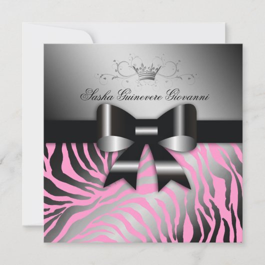 Invitation 311 nuits Zebra Shimmer Black Bow Pink| Sweet 16 (Devant)