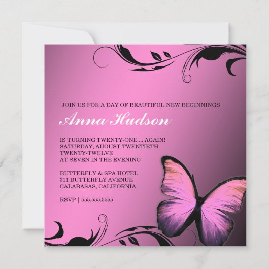 Invitation 311 Papillon rose lustré (Devant)