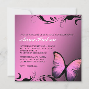 Invitation 311 Papillon rose lustré