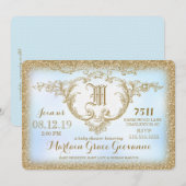 Invitation 311 Parties scintillant d'or Monogramme Baby Boy S (Devant / Derrière)