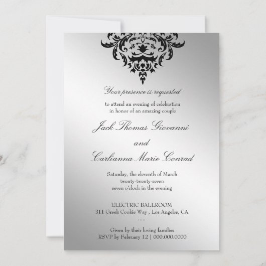 Invitation 311-Silver Damask Simplisticement Élégant (Dos)