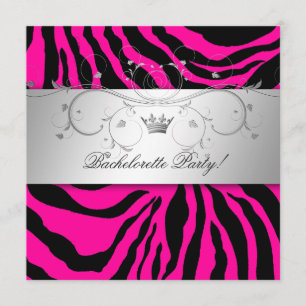Invitation 311-Silver Divine Hott Pink Zebra Bachelorette