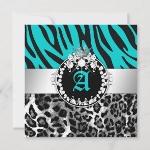 Invitation 311 Zebra-LeoTique Diamonds Kisses Sweet 16 Turquo