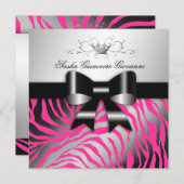Invitation 311-Zebra Shimmer Black Bow Hot Pink| Sweet 16 (Devant / Derrière)