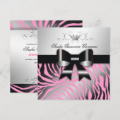Invitation 311-Zebra Shimmer Black Bow Pink| Sweet 16 (Devant / Derrière)