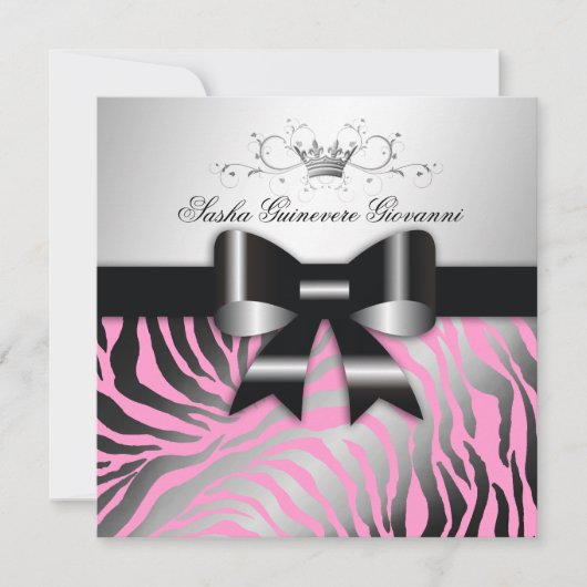 Invitation 311-Zebra Shimmer Black Bow Pink| Sweet 16 (Devant)