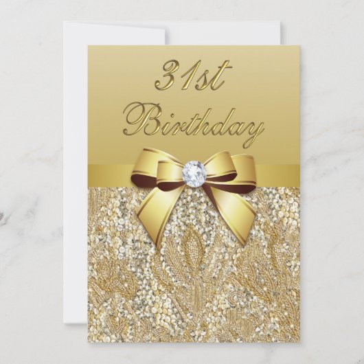 Invitation 31e Anniversaire Séquins Gold Faux et Bow (Devant)