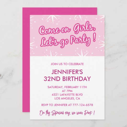 Invitation 32 anniversaire d'invitation pour son rétro jolie (Devant / Derrière)