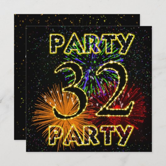 Invitation 32e anniversaire avec feu d'artifice (Devant / Derrière)