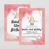 Invitation 32e anniversaire blanc et rose (Devant / Derrière)