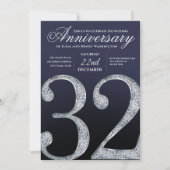 Invitation 32e anniversaire diamant bleu marine argenté (Devant)