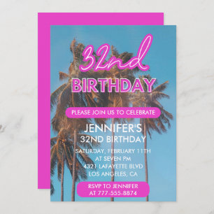 Invitation 32e anniversaire d'invitation Summer Pink Palm tre