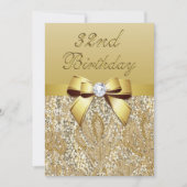 Invitation 32e anniversaire Gold Faux Sequins et Bow (Devant)