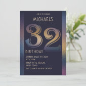Invitation 32ème anniversaire moderne violet foncé et or (Debout devant)