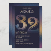 Invitation 32ème anniversaire moderne violet foncé et or (Devant / Derrière)