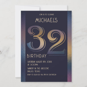 Invitation 32ème anniversaire moderne violet foncé et or